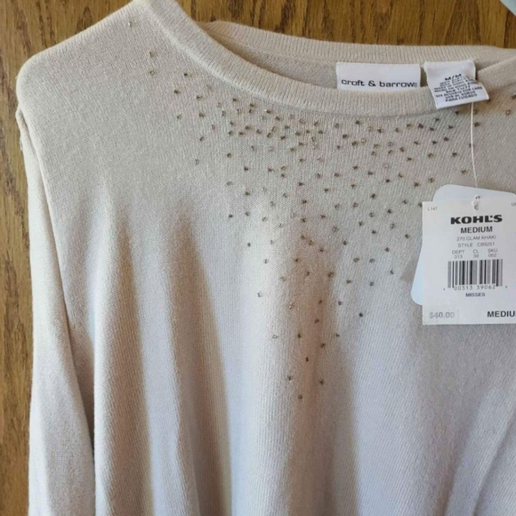 NWT Women's Croft & Barrow Size M Cream Beaded Sweater, Shell Attached - Picture 5 of 16